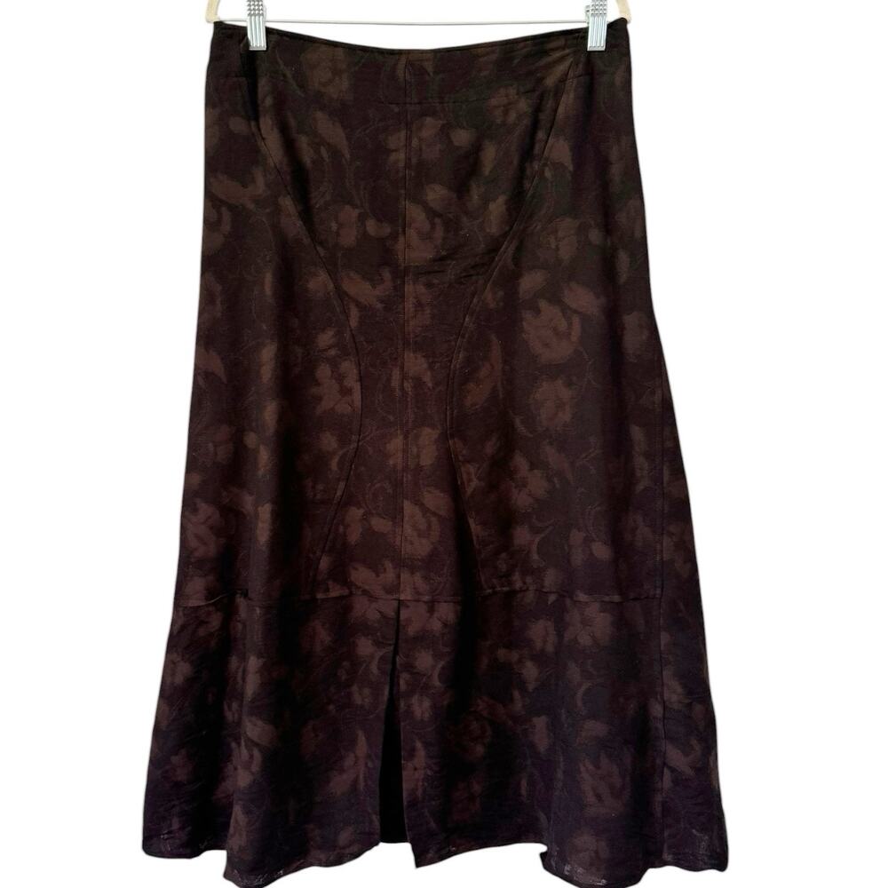 J. Jill Dark Floral Wool Blend A Line Midi Skirt Women’s Size 10 Brown Black - Picture 1 of 7